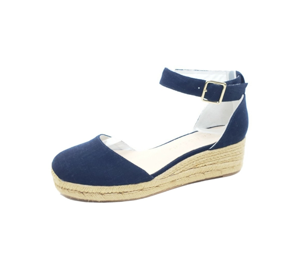 Jack Rogers Womens Espadrille Wedge Sandals Navy Canvas Ankle Strap Size 7.5M